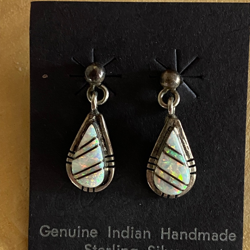 Native American Sterling Earrings inlaid Opal